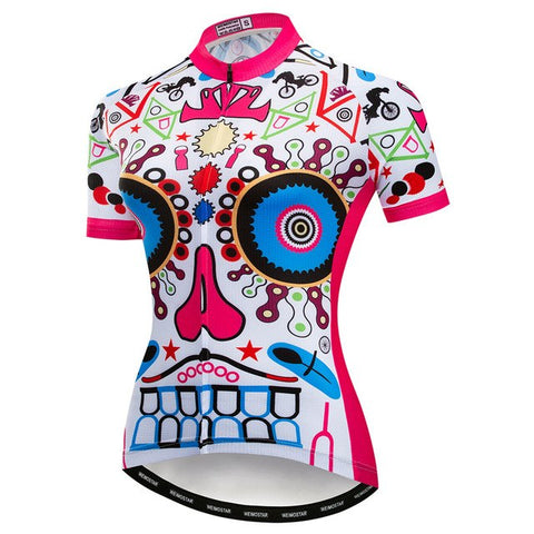 Image of Pink Skull Cycling Jersey For Women