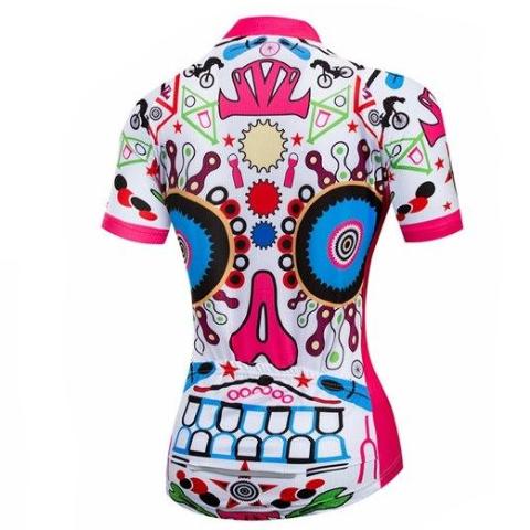 Image of Pink Skull Cycling Jersey For Women