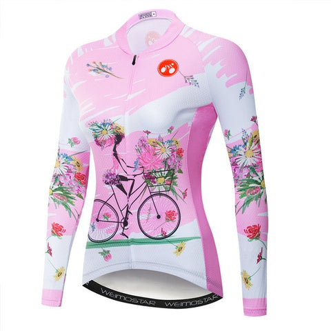Image of Pink Women Long Sleeve Cycling Jersey