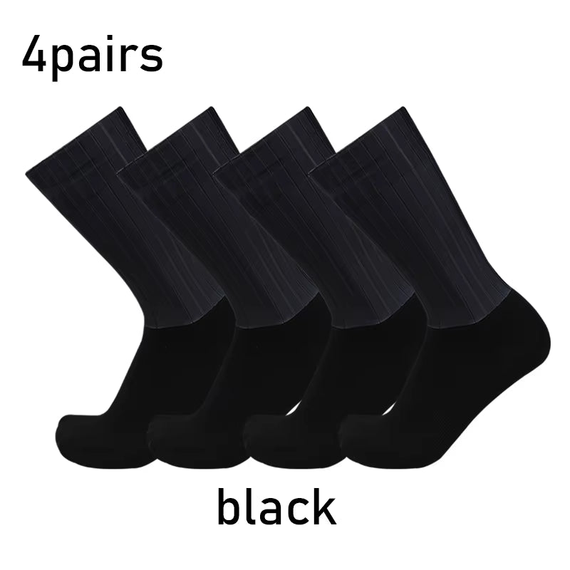 Socks 4Pairs/Set Aero Pure Color Cycling Silicone Sports Non-Slip Pro Racing Bicycle Socks Summer Cool Calcetines Ciclismo