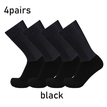Socks 4Pairs/Set Aero Pure Color Cycling Silicone Sports Non-Slip Pro Racing Bicycle Socks Summer Cool Calcetines Ciclismo