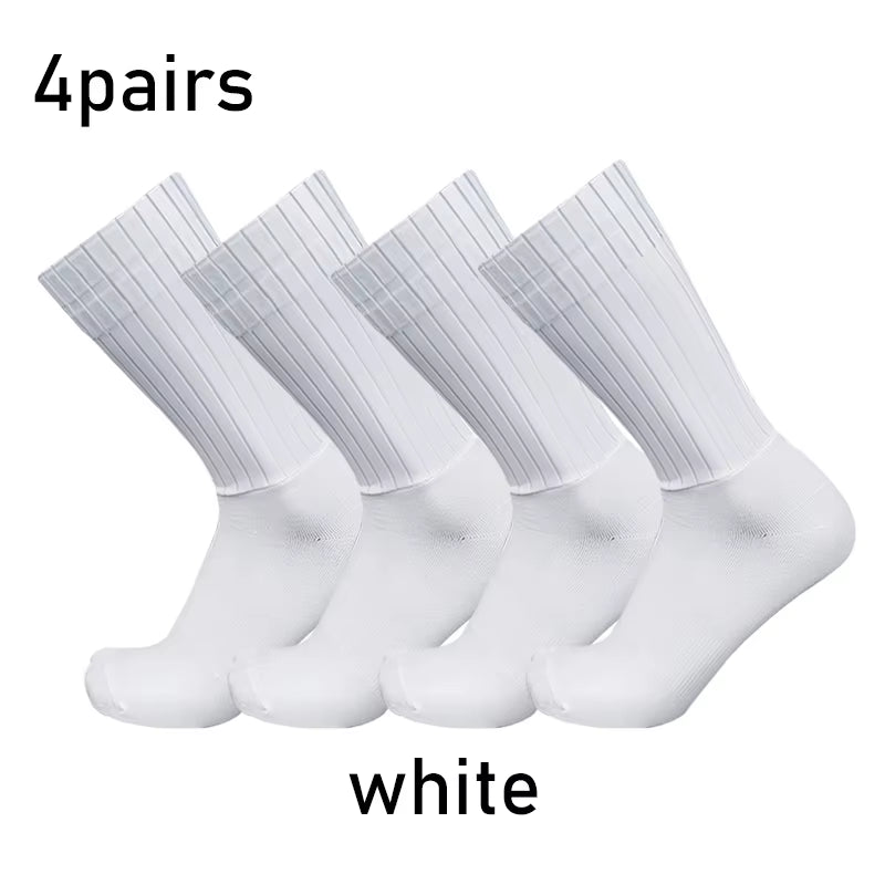 Socks 4Pairs/Set Aero Pure Color Cycling Silicone Sports Non-Slip Pro Racing Bicycle Socks Summer Cool Calcetines Ciclismo