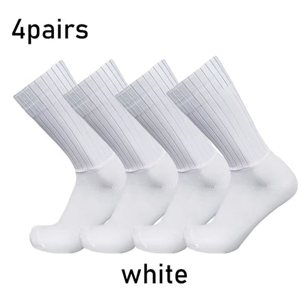 Socks 4Pairs/Set Aero Pure Color Cycling Silicone Sports Non-Slip Pro Racing Bicycle Socks Summer Cool Calcetines Ciclismo