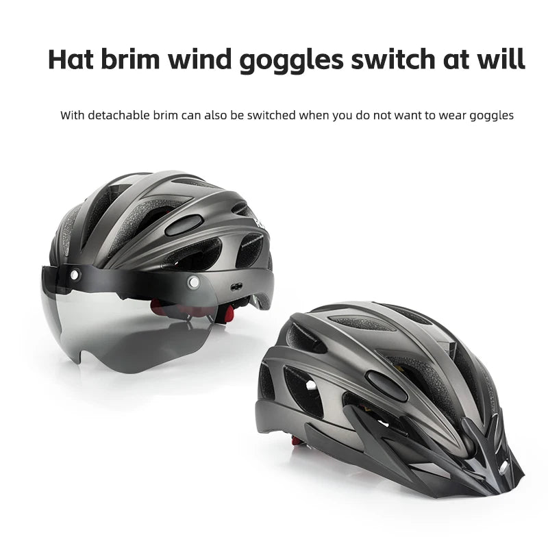 Cycling Helmet Men Women Bicycle Helmet Goggles Safety Headwear Visor Lens Ultralight MTB Road 58-65Cm Bike Helmets