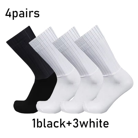 Socks 4Pairs/Set Aero Pure Color Cycling Silicone Sports Non-Slip Pro Racing Bicycle Socks Summer Cool Calcetines Ciclismo