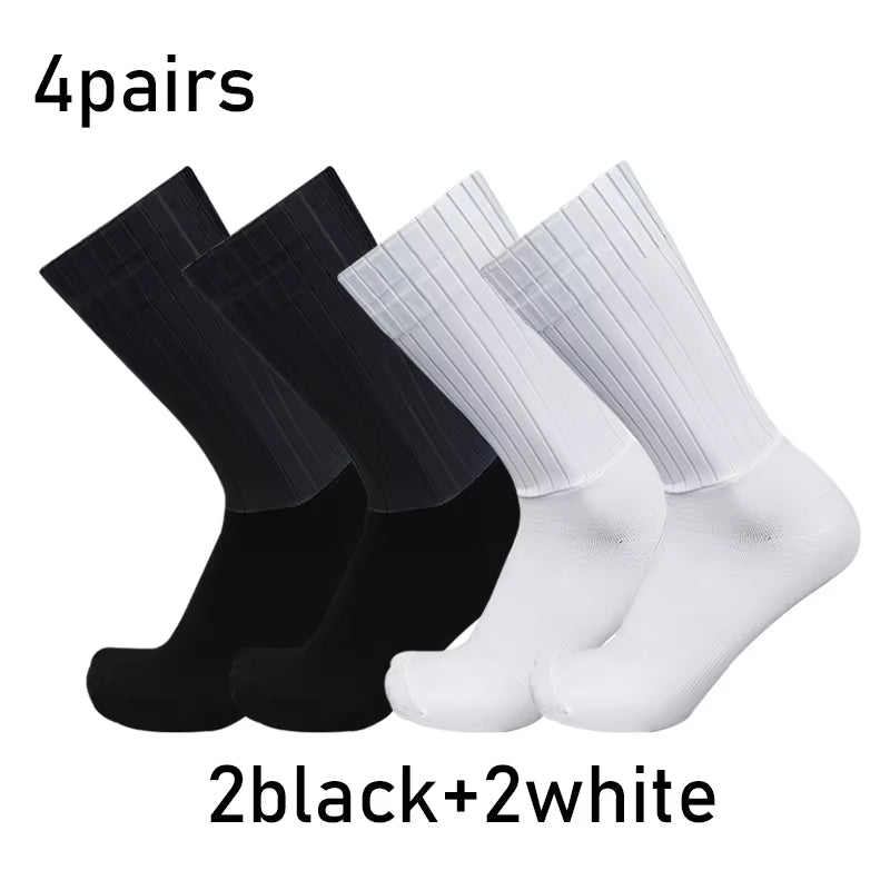 Socks 4Pairs/Set Aero Pure Color Cycling Silicone Sports Non-Slip Pro Racing Bicycle Socks Summer Cool Calcetines Ciclismo