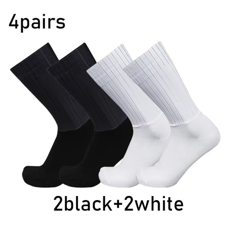 Socks 4Pairs/Set Aero Pure Color Cycling Silicone Sports Non-Slip Pro Racing Bicycle Socks Summer Cool Calcetines Ciclismo