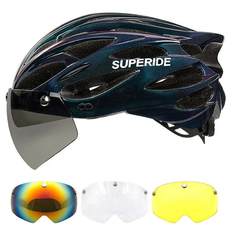 SUPERIDE Ultalight Cycling Helmet with Magnetic Googles & Sun Visor
