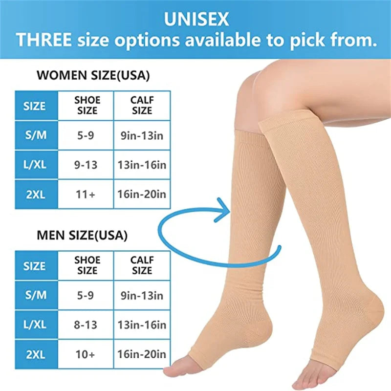 1 Pairs S-XXL Compression Socks Medical Prevent Varicose Veins Toeless