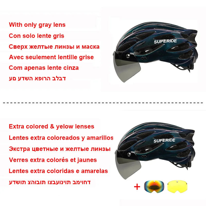 SUPERIDE Ultalight Cycling Helmet with Magnetic Googles & Sun Visor