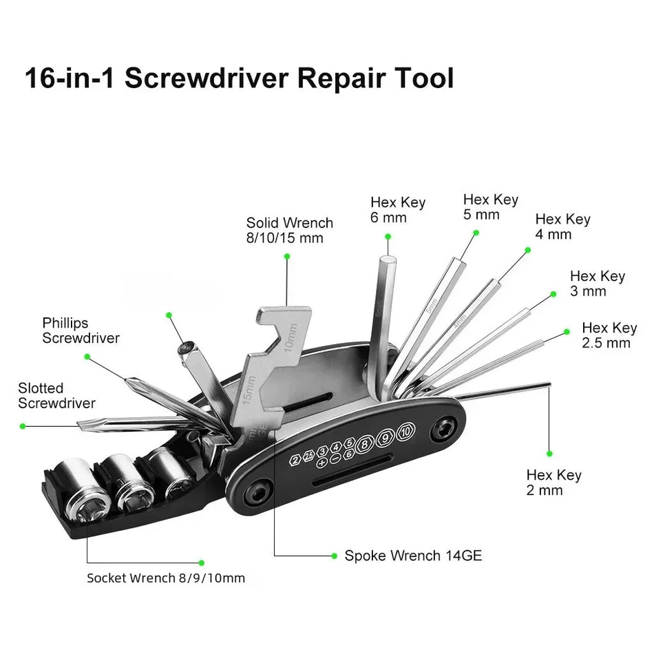 Bicycle Repair Tools Kit, Bike Accessories, Multi Tool Set with Pump