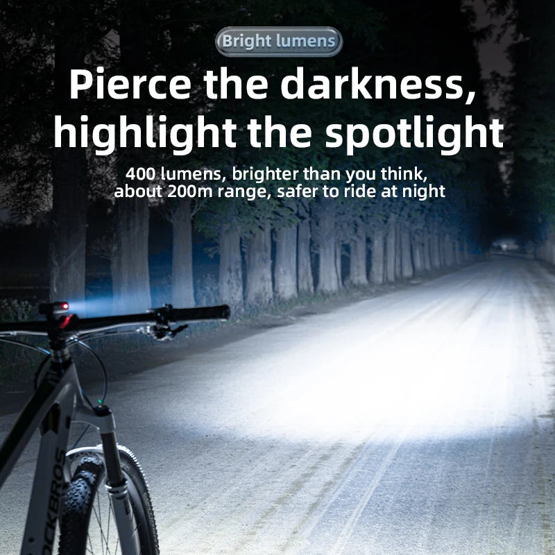 ROCKBROS 200LM 400LM Bike Light Type-C Charging LED Cycling Front Lamp