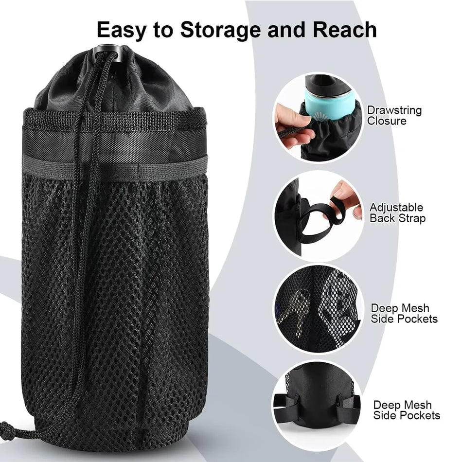 Universal bicycle insulated water bottle holder bag with mesh pocket