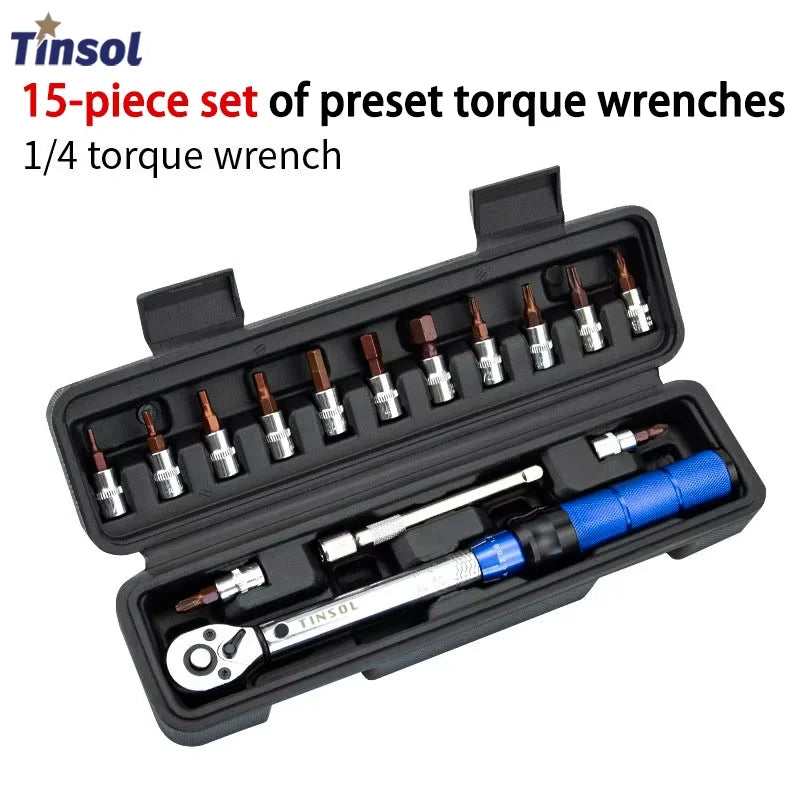 TINSOL 15Pcs Set Bicycle Torque Wrench Set 1/4" 2-24Nm Dual Direction