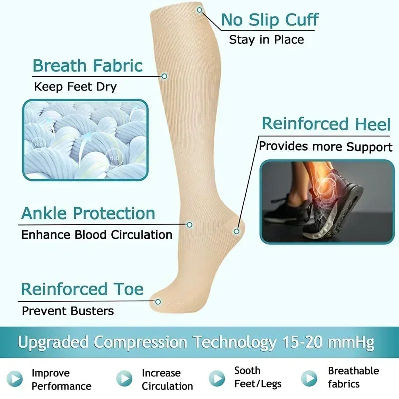 1 Pair Women's & Men's Compression Socks 15-20 mmHg Knee High Stocking