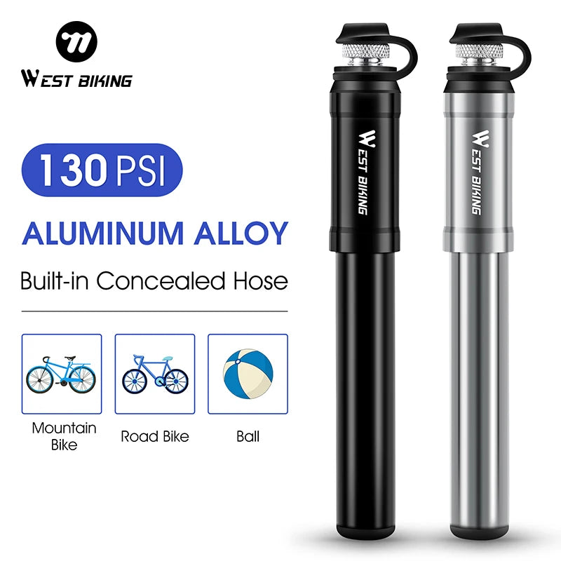 WEST BIKING Portable Bicycle Pump 130PSI High Pressure With Hose