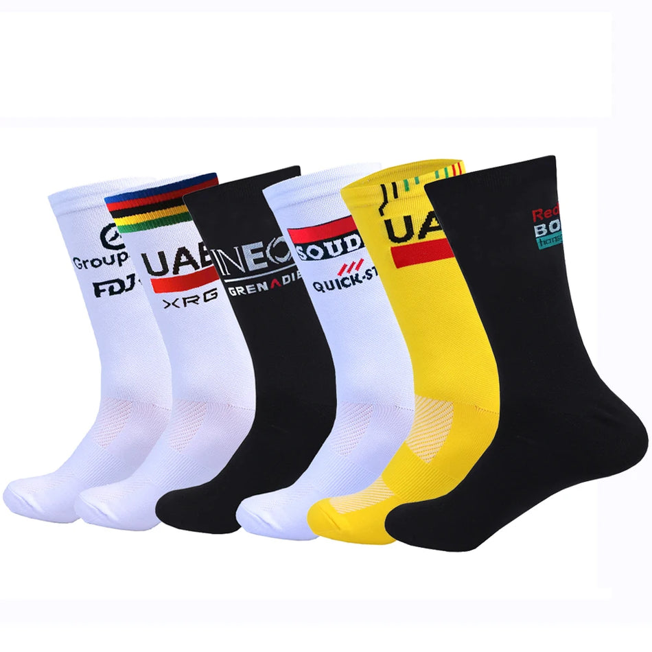 New White UAE Team INEOS Cycling Socks Non Slip Soccer Socks Cushioned