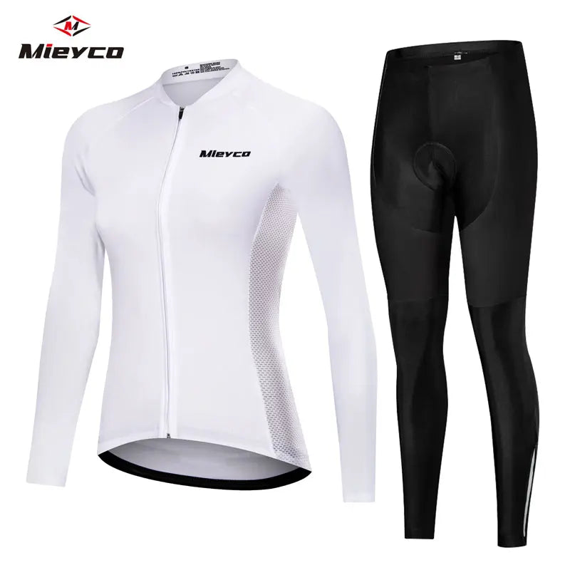 White Autumn Cycling Sweatshirt Set Women'S Long Sleeve Shirt MTB Jersey Womens Cycling Clothing Bicycle Maillot Ciclismo