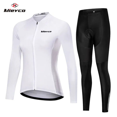White Autumn Cycling Sweatshirt Set Women'S Long Sleeve Shirt MTB Jersey Womens Cycling Clothing Bicycle Maillot Ciclismo