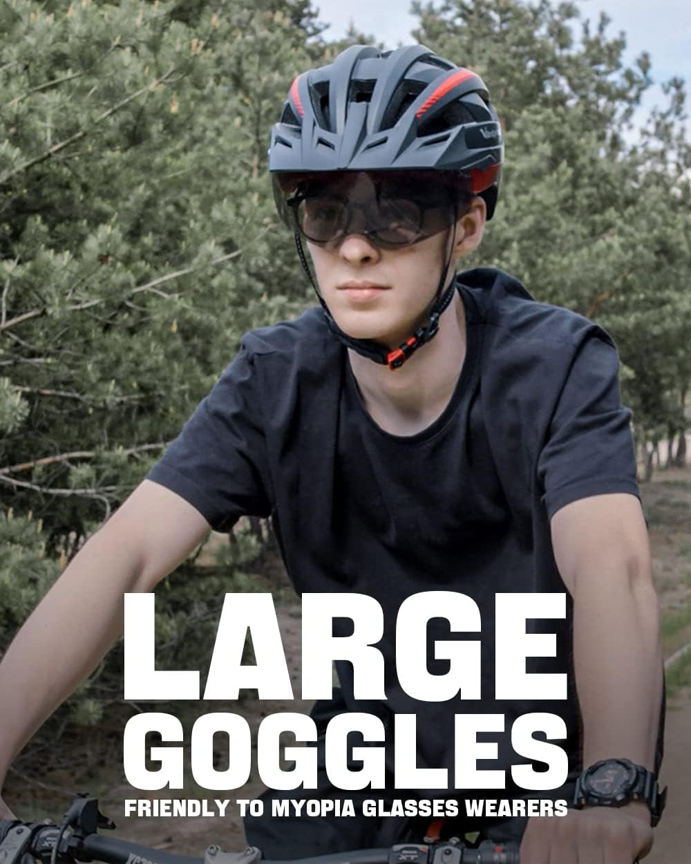 Bike Helmet with USB Rechargeable Rear Light Detachable Magnetic Goggles Removable Sun Visor Mountain & Road Bicycle Helmets for Men Women Adult Cycling Helmets