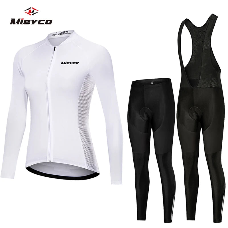 White Autumn Cycling Sweatshirt Set Women'S Long Sleeve Shirt MTB Jersey Womens Cycling Clothing Bicycle Maillot Ciclismo