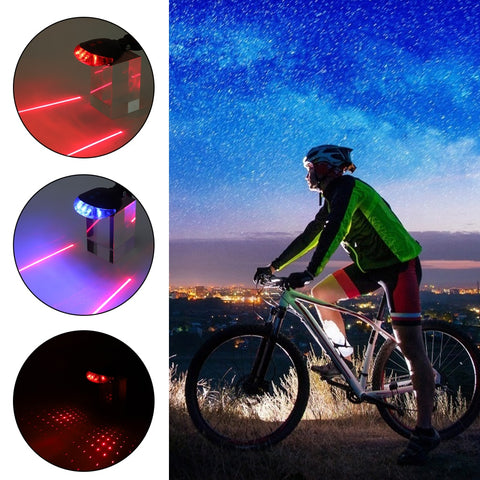 Image of Waterproof Bicycle Cycling Taillights - LED Laser Safety Warning Bicycle Tail Light