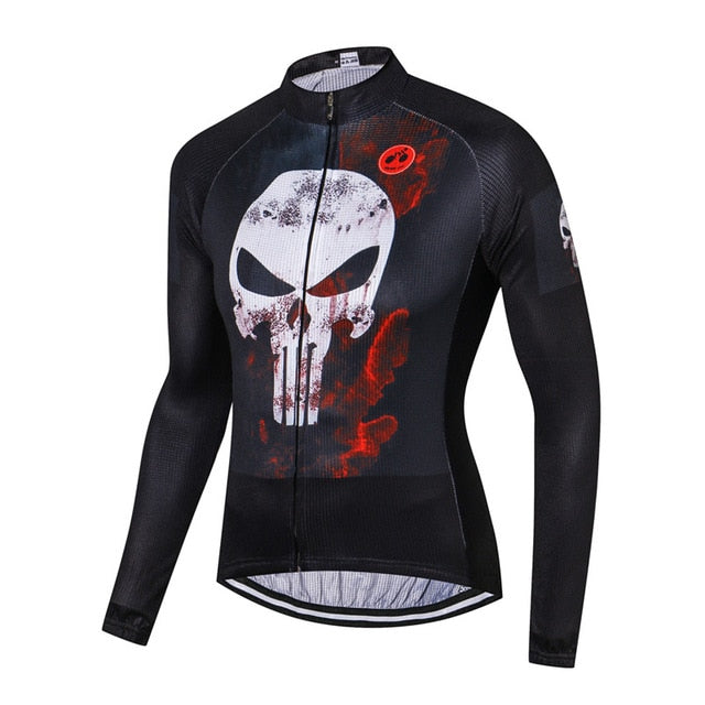 White Skull Long Sleeve Cycling Jersey