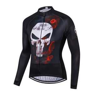 White Skull Long Sleeve Cycling Jersey