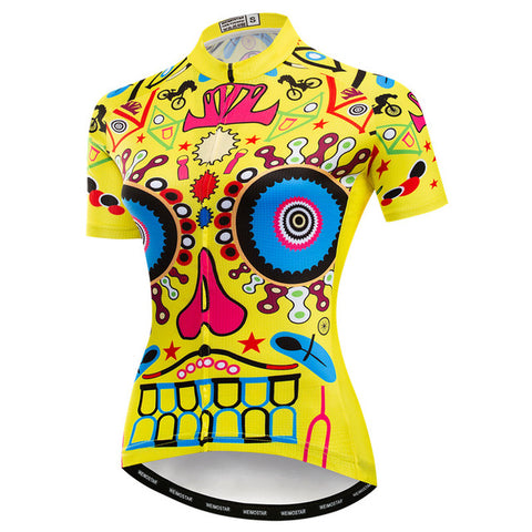 Image of Yellow Skull Cycling Jersey for Women