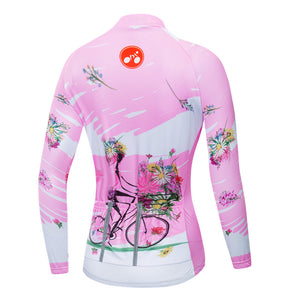 Pink Women Long Sleeve Cycling Jersey